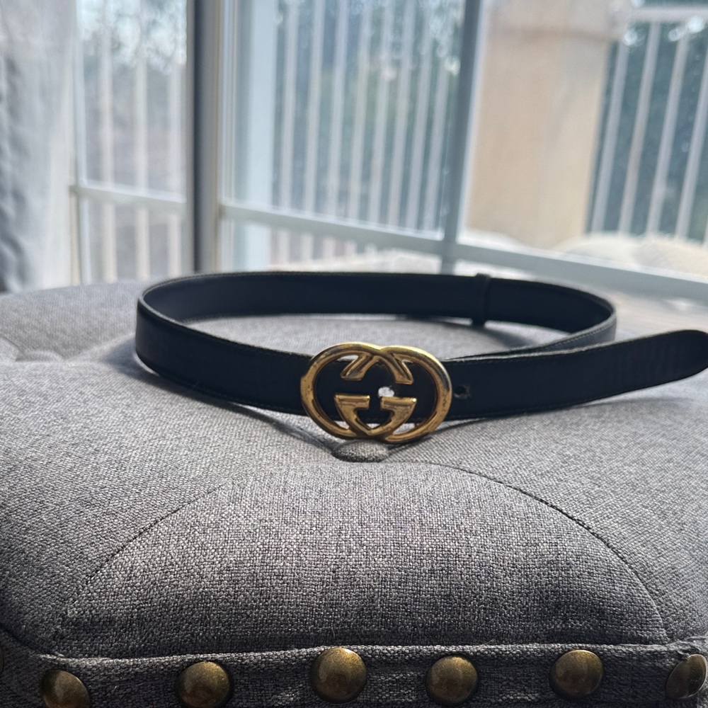 Gucci Black Belt with Gold Emblem